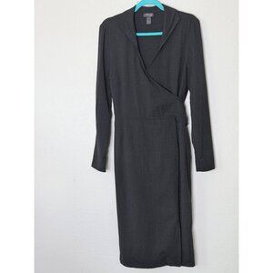 Lafayette 148 New York Wrap Wool Blend Dress Size 8 Black Long Sleeve Midi Caree